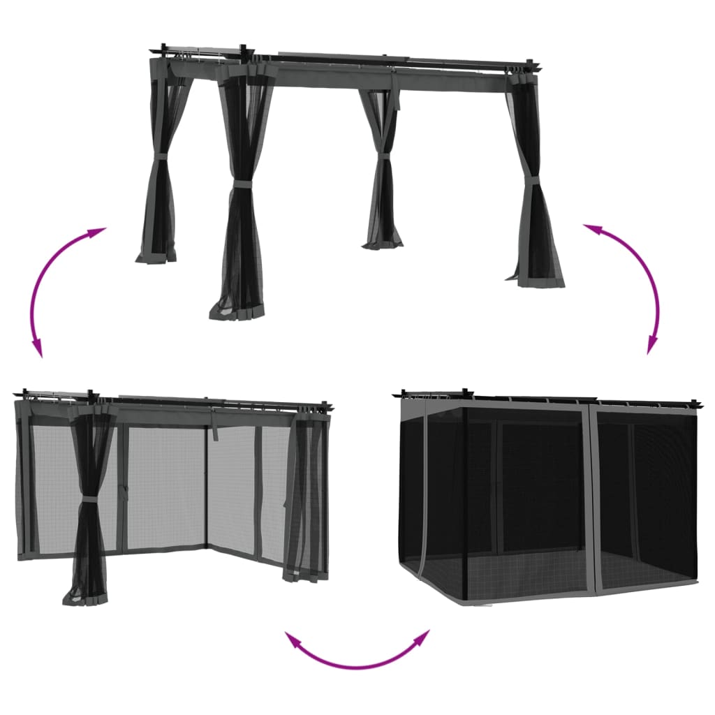 vidaXL Pavillon mit Netzwänden Anthrazit 3x3 m Stahl - Image 3