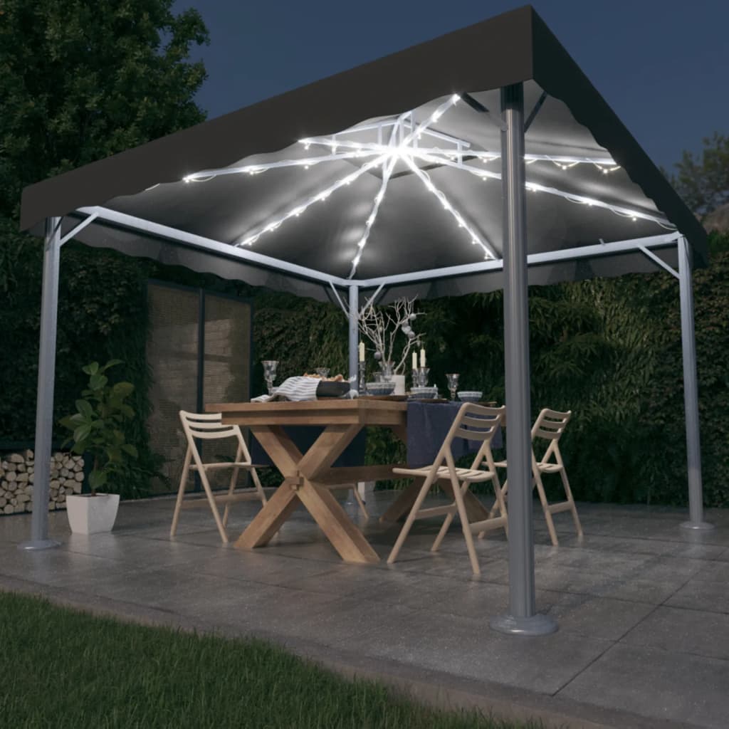 vidaXL Pavillon mit LED-Lichterkette 300x300 cm Anthrazit Aluminium