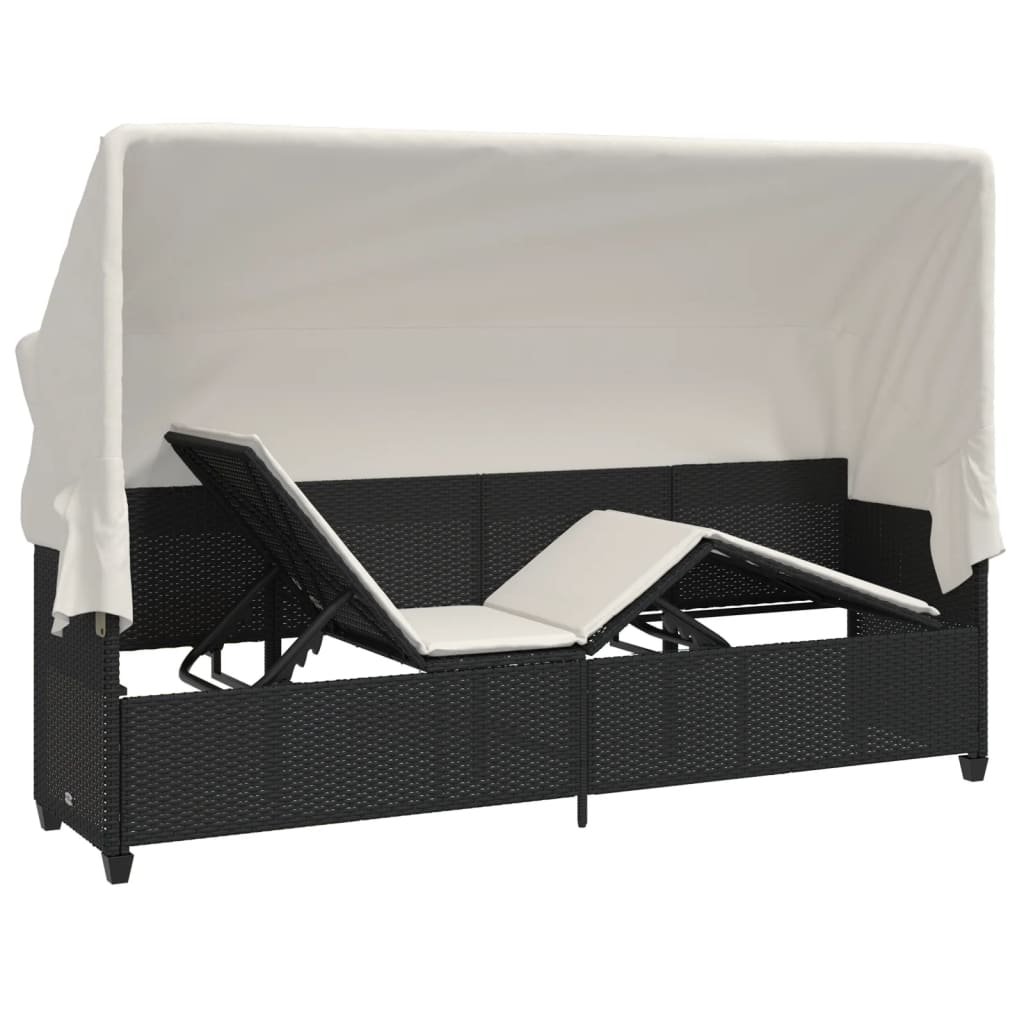 vidaXL Sonnenliege mit Dach und Kissen Schwarz Poly Rattan - Image 5