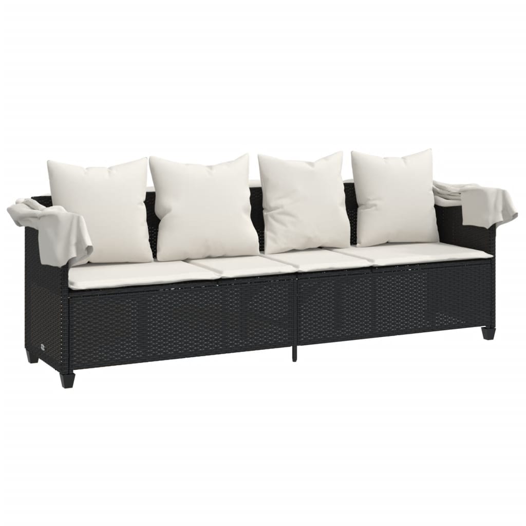 vidaXL Sonnenliege mit Dach und Kissen Schwarz Poly Rattan - Image 4