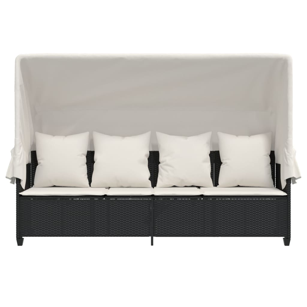 vidaXL Sonnenliege mit Dach und Kissen Schwarz Poly Rattan - Image 6