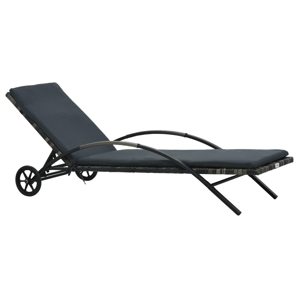 vidaXL Sonnenliege mit Auflage & Rädern Poly Rattan Anthrazit