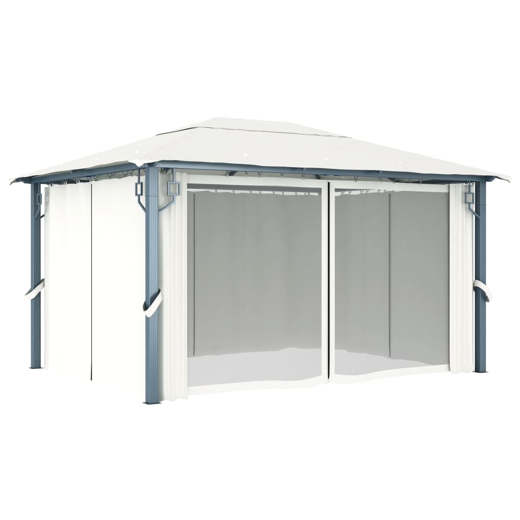 vidaXL Pavillon mit Vorhängen 400 x 300 cm Creme Aluminium - Image 3