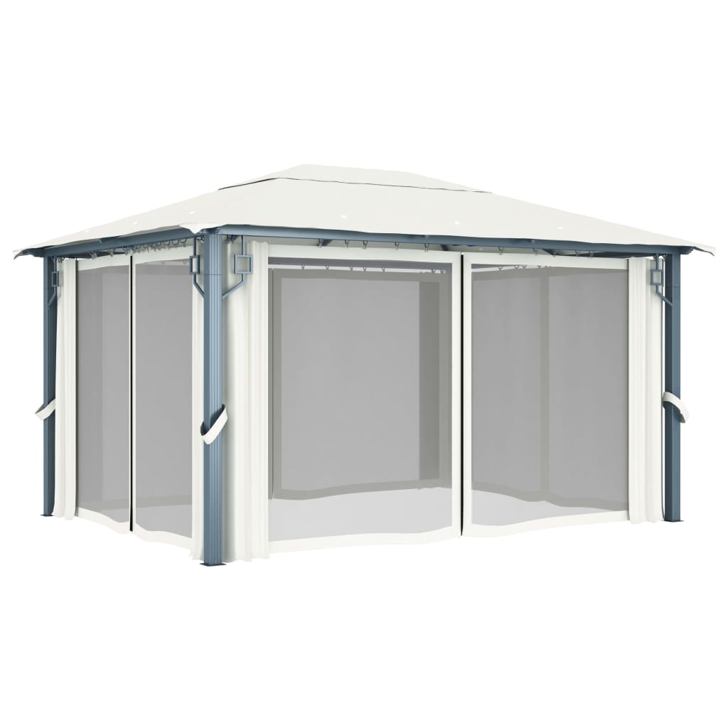 vidaXL Pavillon mit Vorhängen 400 x 300 cm Creme Aluminium - Image 4