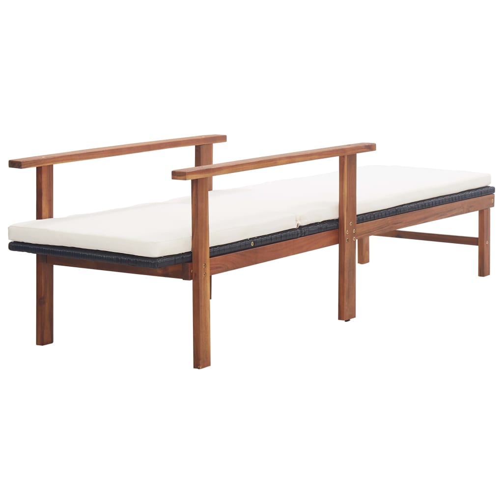 vidaXL Sonnenliege mit Auflage Poly-Rattan Akazie Massivholz Schwarz - Image 4