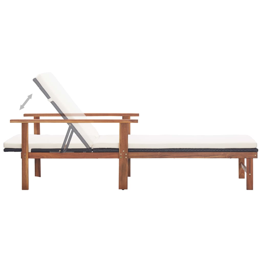vidaXL Sonnenliege mit Auflage Poly-Rattan Akazie Massivholz Schwarz - Image 6