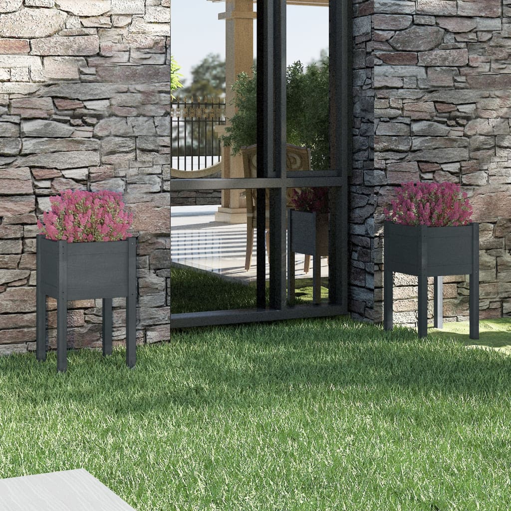 vidaXL Pflanzkübel 2 Stk. Grau 40x40x70 cm Massivholz Kiefer