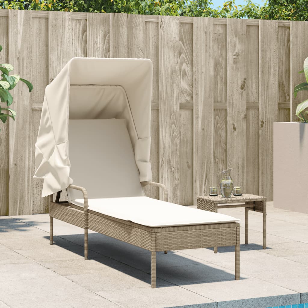 vidaXL Sonnenliege mit Dach und Tisch Beige Poly Rattan - Image 3