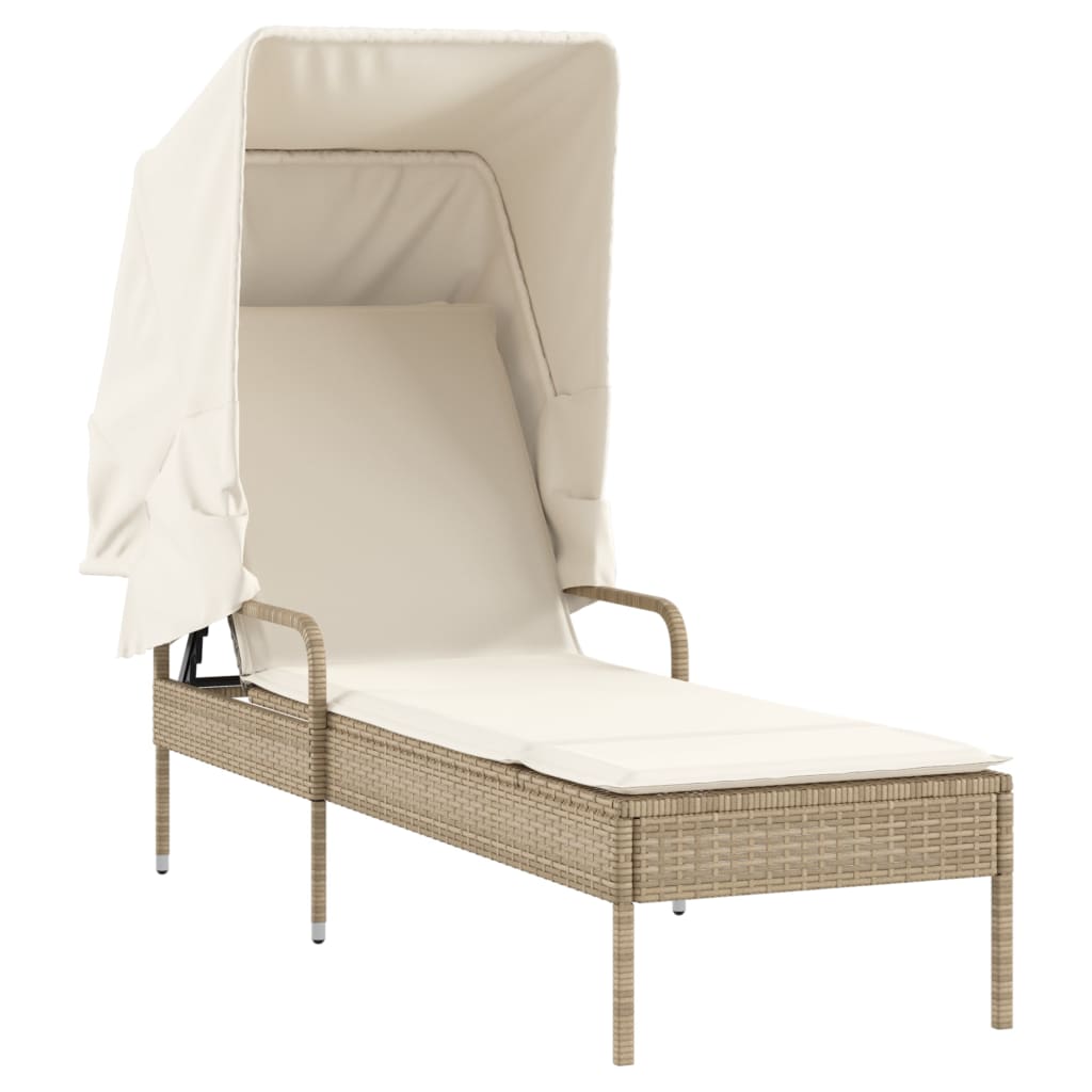 vidaXL Sonnenliege mit Dach und Tisch Beige Poly Rattan - Image 5