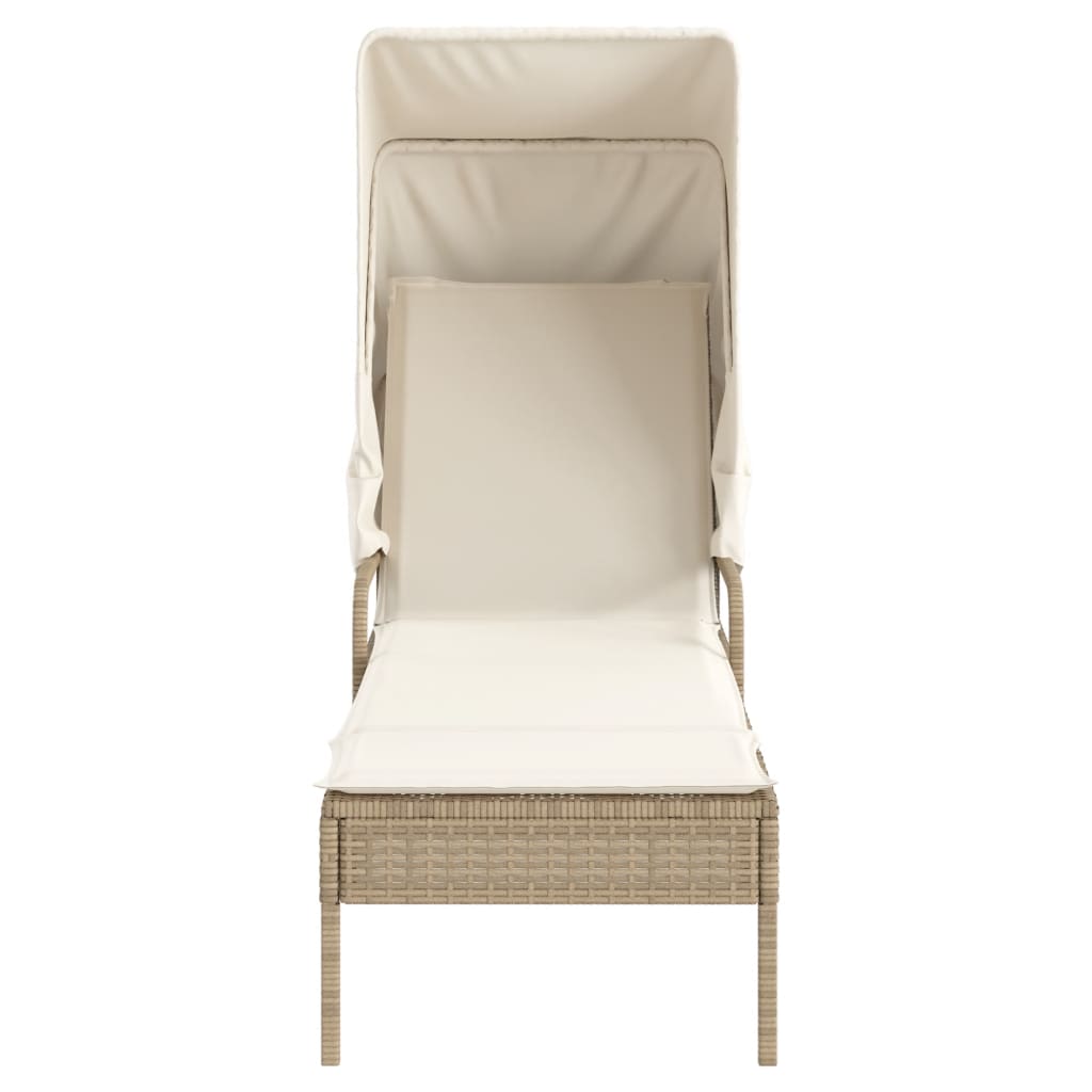 vidaXL Sonnenliege mit Dach und Tisch Beige Poly Rattan - Image 6