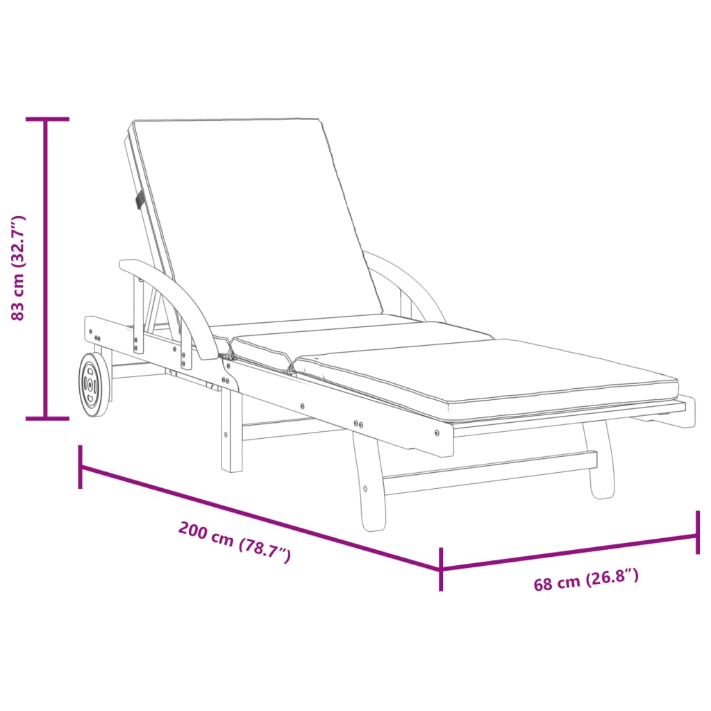 vidaXL Sonnenliegen 2 Stk. mit Auflagen 200x68x83 cm Massivholz Akazie - Image 6