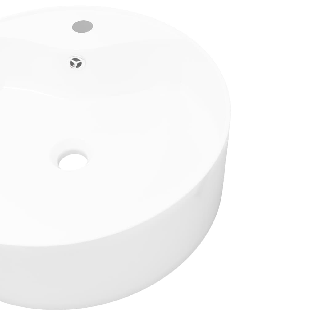 Keramik Waschbecken Hahnloch/Überlaufloch weiß rund - Image 4