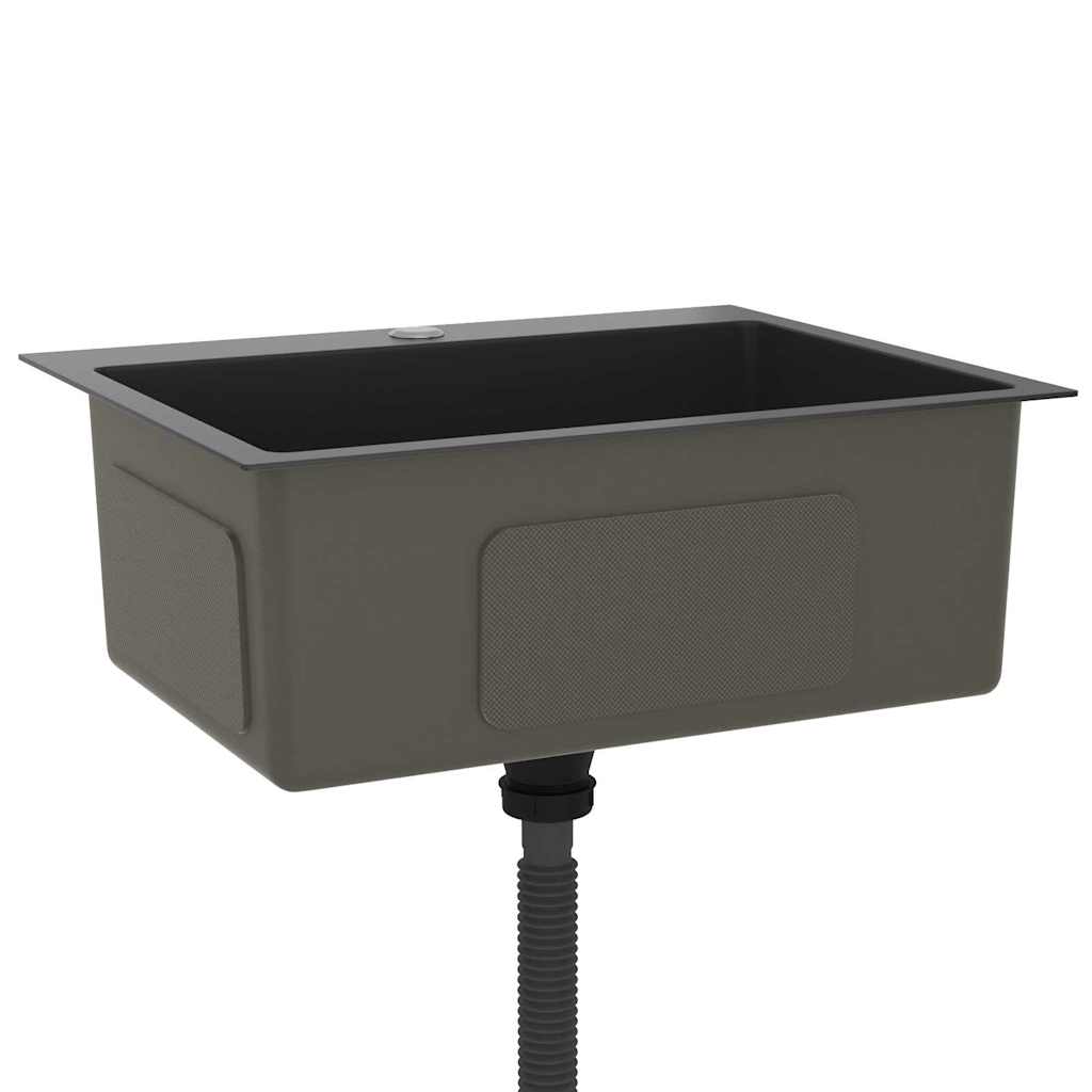 vidaXL Handgemachte Einbauspüle Schwarz Edelstahl - Image 4