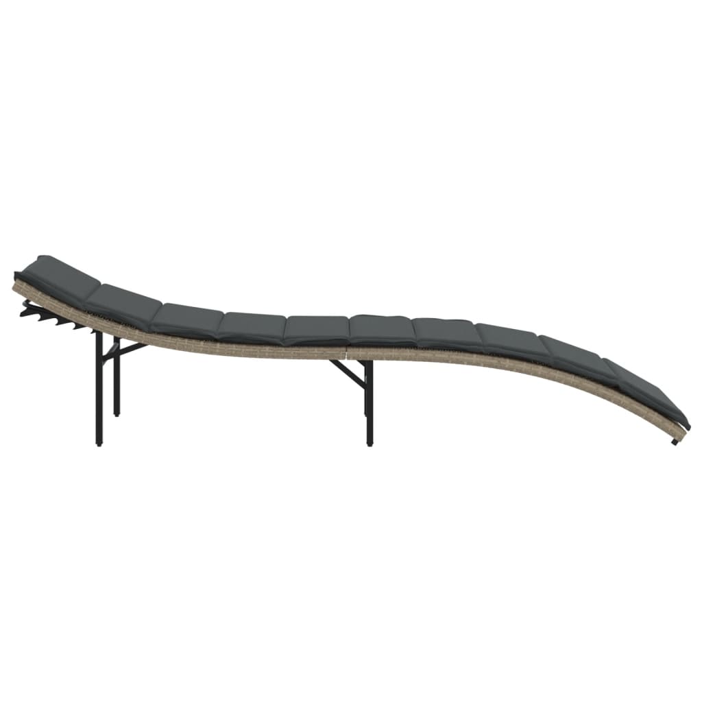 vidaXL Sonnenliege mit Kissen Hellgrau 55x199x50 cm Poly Rattan - Image 5