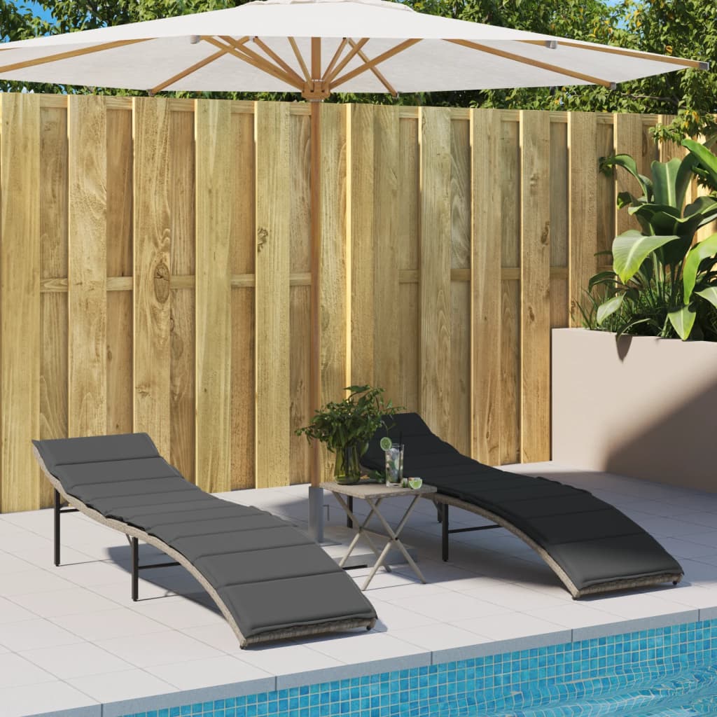 vidaXL Sonnenliege mit Kissen Hellgrau 55x199x50 cm Poly Rattan - Image 3