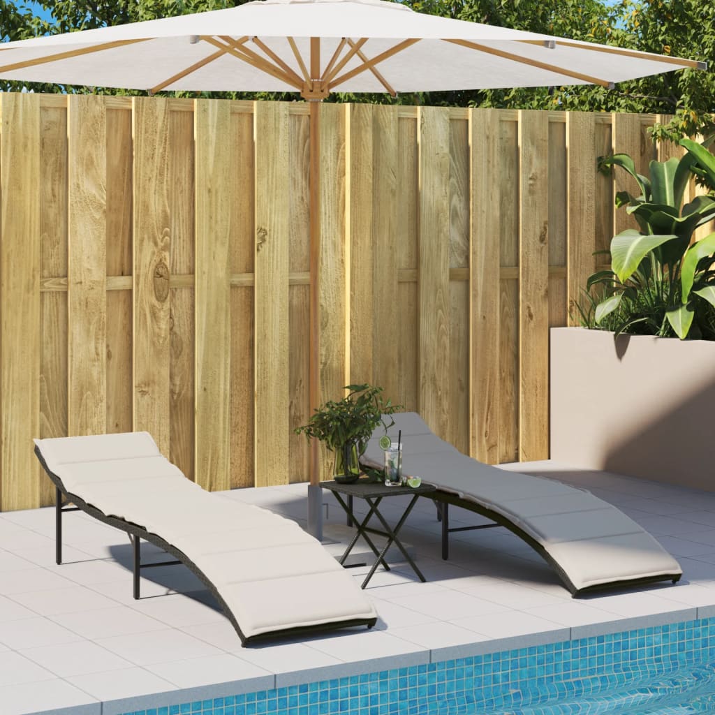 vidaXL Sonnenliege mit Kissen Schwarz 55x199x50 cm Poly Rattan - Image 3