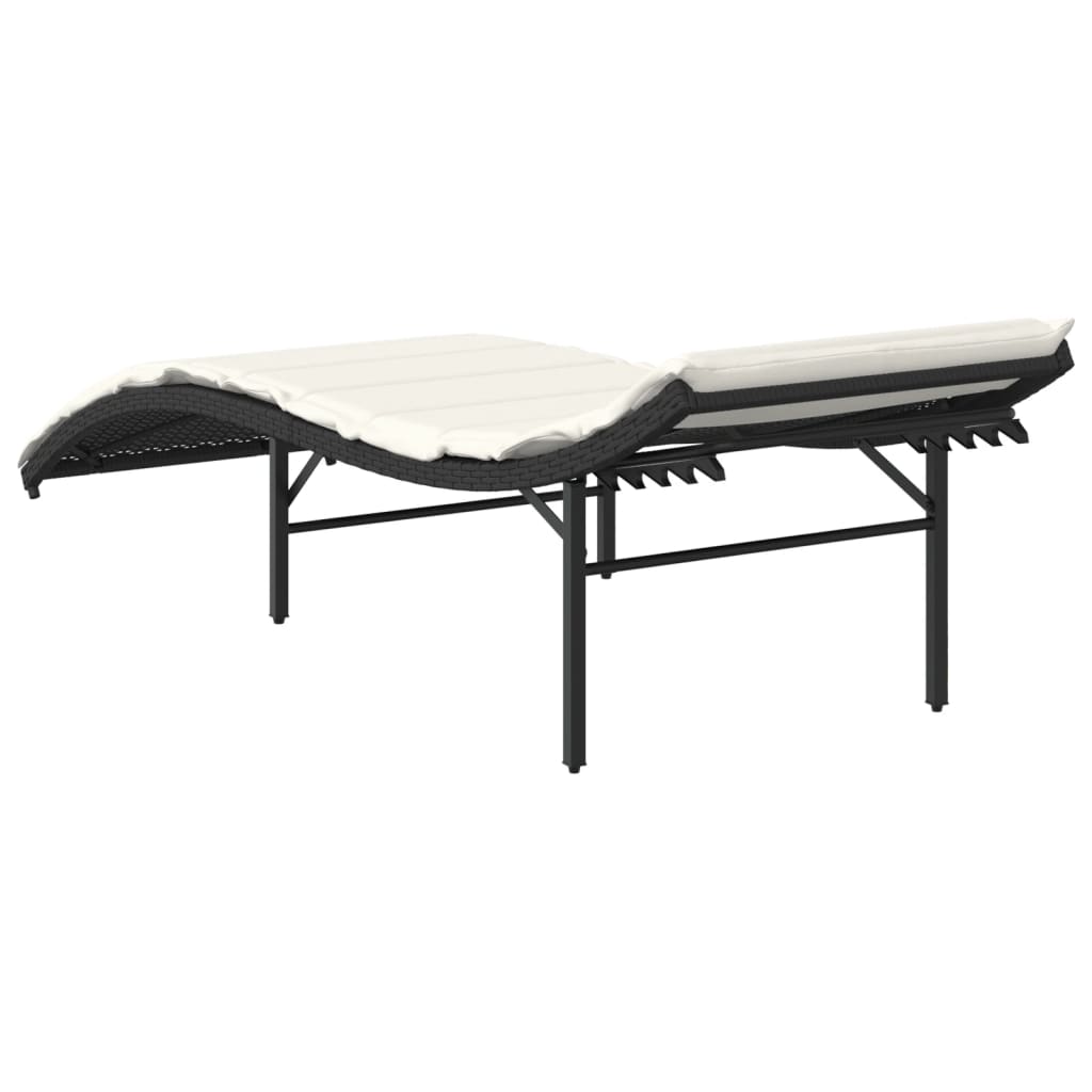 vidaXL Sonnenliege mit Kissen Schwarz 55x199x50 cm Poly Rattan - Image 6