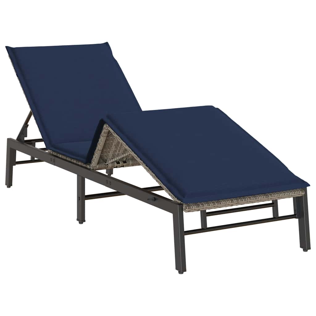 vidaXL Sonnenliege mit Auflage Grau Poly Rattan - Image 5