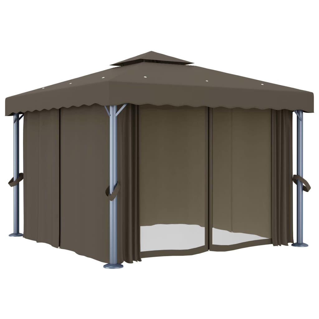 vidaXL Pavillon mit Vorhängen & LED-Lichterkette 3x3 m Taupe - Image 4