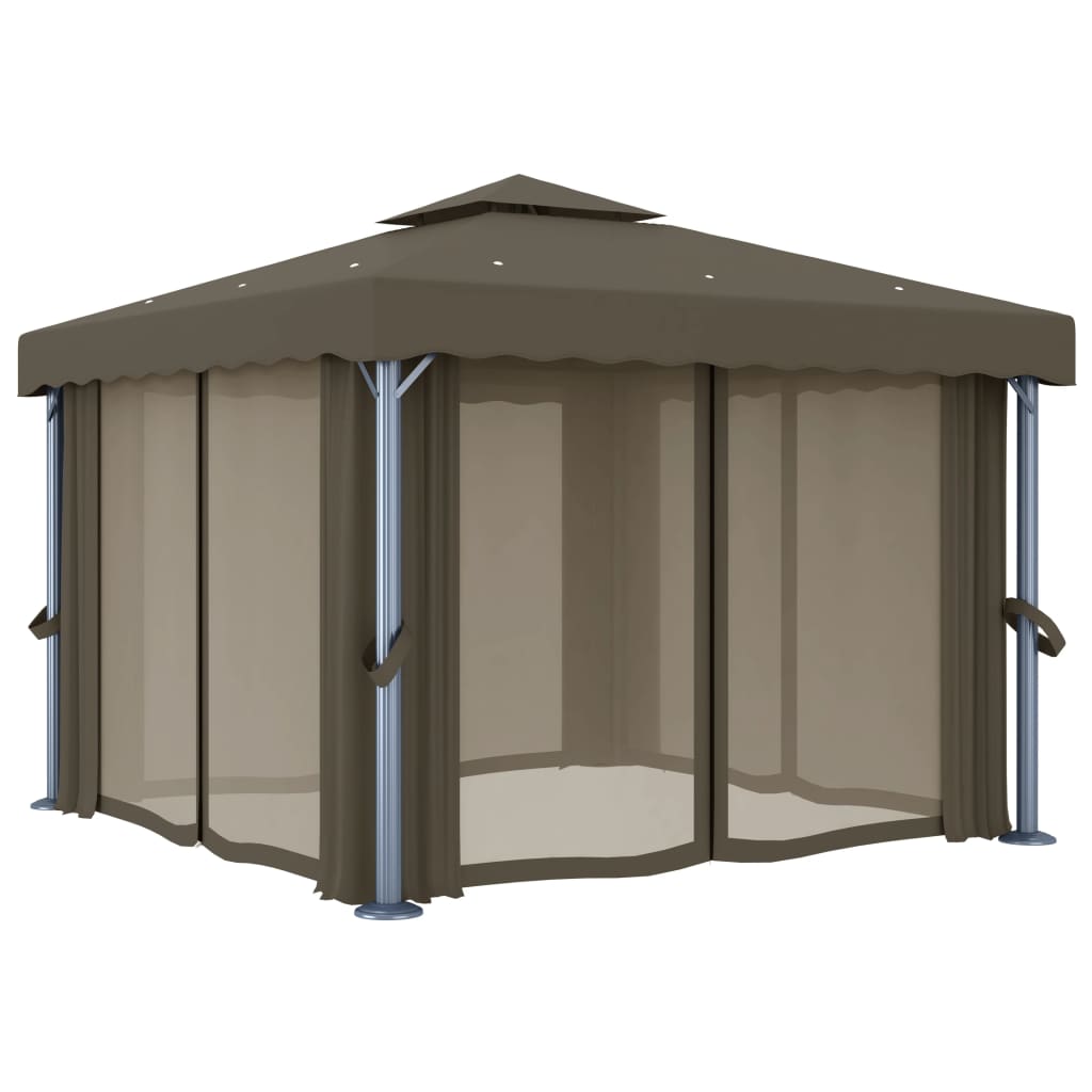 vidaXL Pavillon mit Vorhängen & LED-Lichterkette 3x3 m Taupe - Image 6
