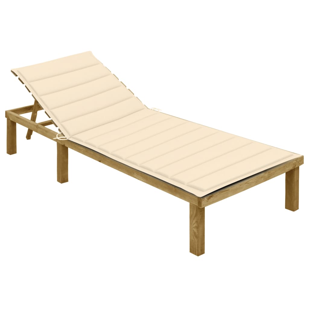 vidaXL Sonnenliege mit Creme Auflage Imprägniertes Kiefernholz