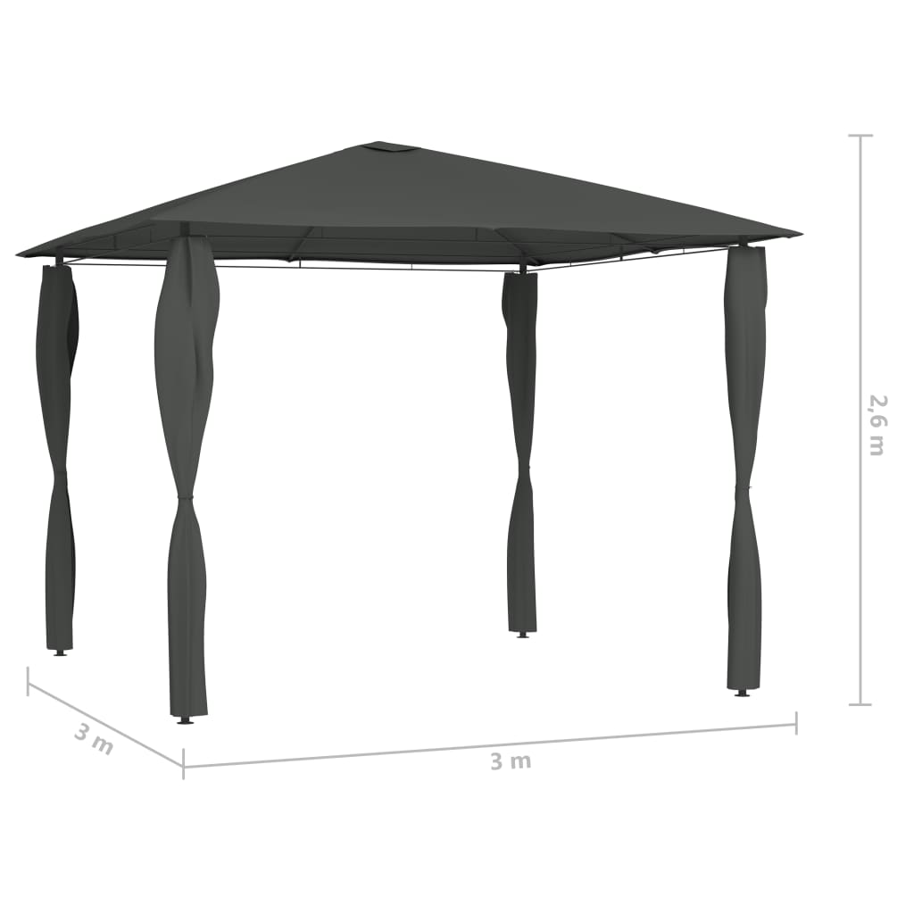 vidaXL Pavillon mit Pfostenabdeckungen 3x3x2,6 m Anthrazit 160 g/m² - Image 4