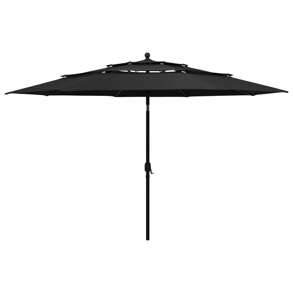 vidaXL Sonnenschirm mit Aluminium-Mast 3-lagig Schwarz 3,5 m