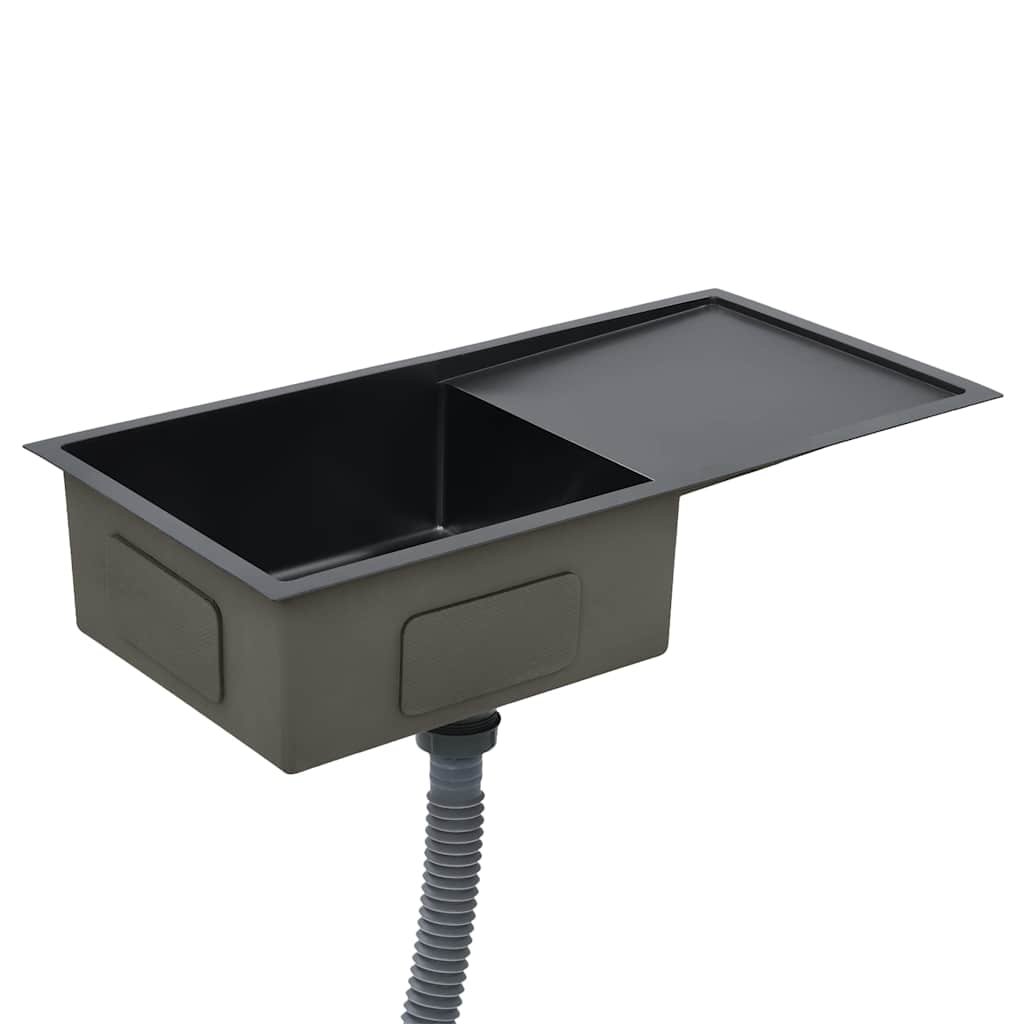 vidaXL Handgefertigte Küchenspüle Schwarz Edelstahl - Image 4