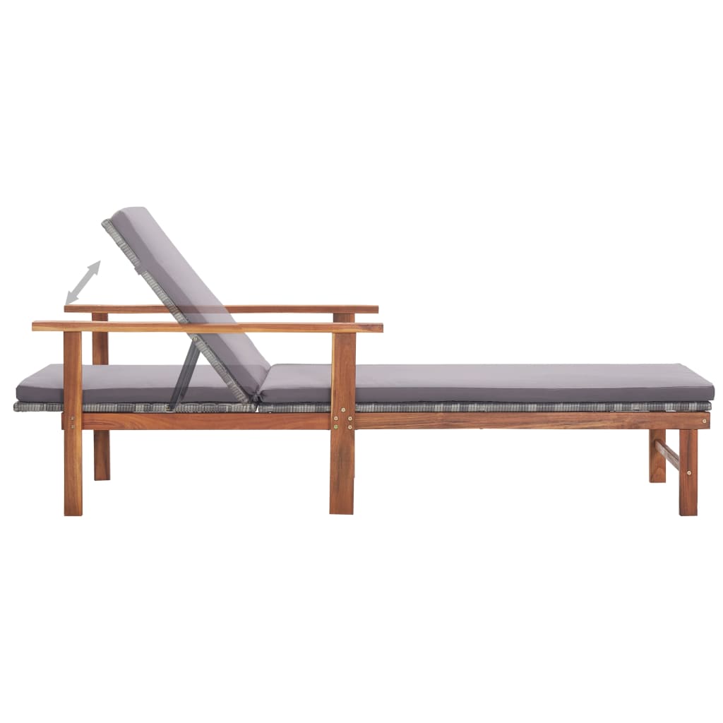 vidaXL Sonnenliege mit Auflage Poly Rattan Akazie Massivholz Grau - Image 6