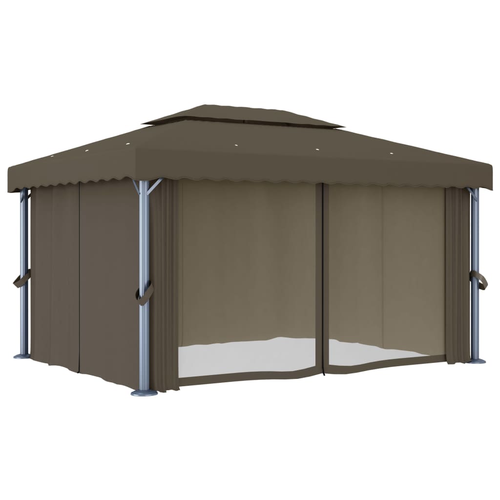 vidaXL Pavillon mit Vorhängen & LED-Lichterkette 4x3 m Taupe - Image 5