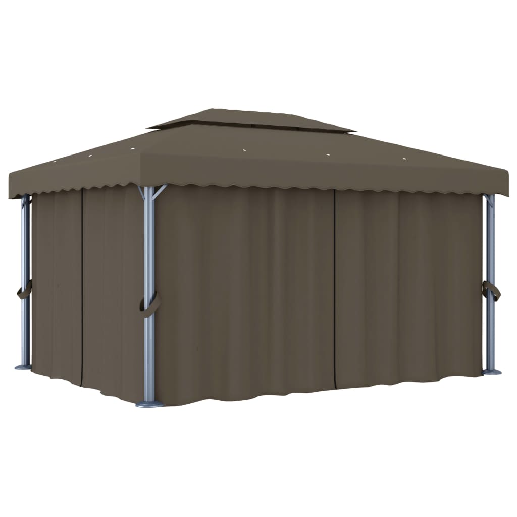 vidaXL Pavillon mit Vorhängen & LED-Lichterkette 4x3 m Taupe - Image 3