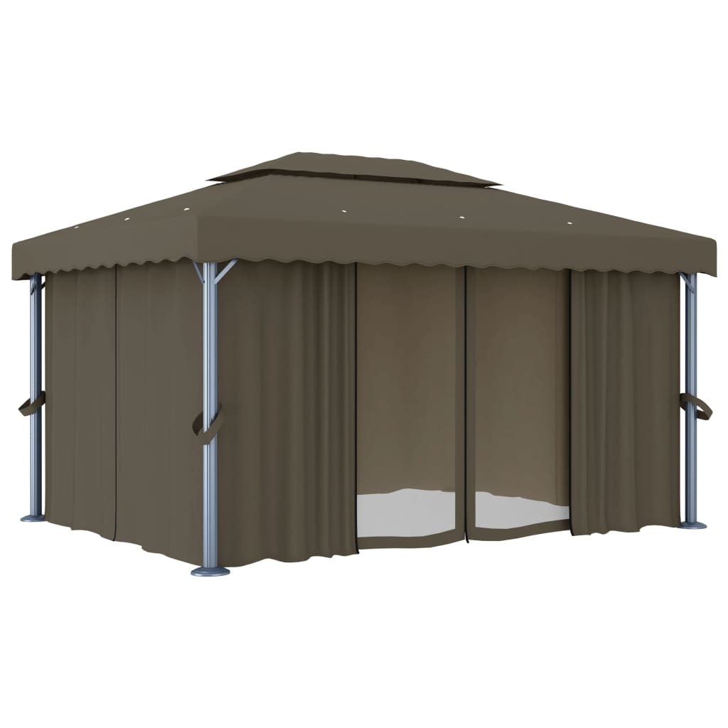 vidaXL Pavillon mit Vorhängen & LED-Lichterkette 4x3 m Taupe - Image 4