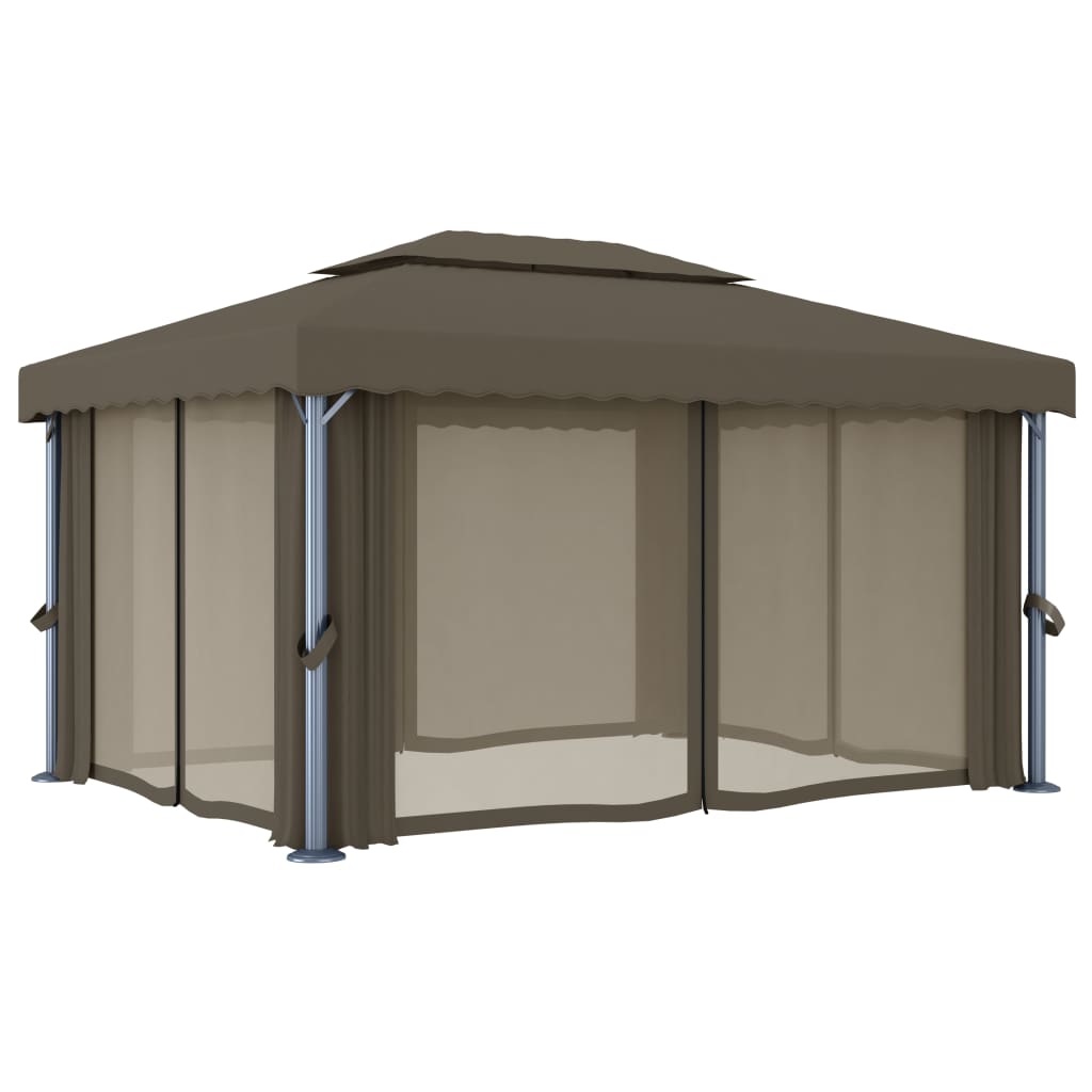 vidaXL Pavillon mit Vorhängen & LED-Lichterkette 4x3 m Taupe - Image 6