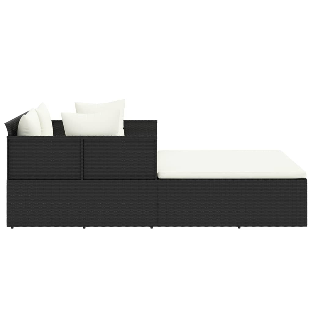 vidaXL Sonnenliege mit Kissen Schwarz 182x118x63 cm Poly Rattan - Image 4
