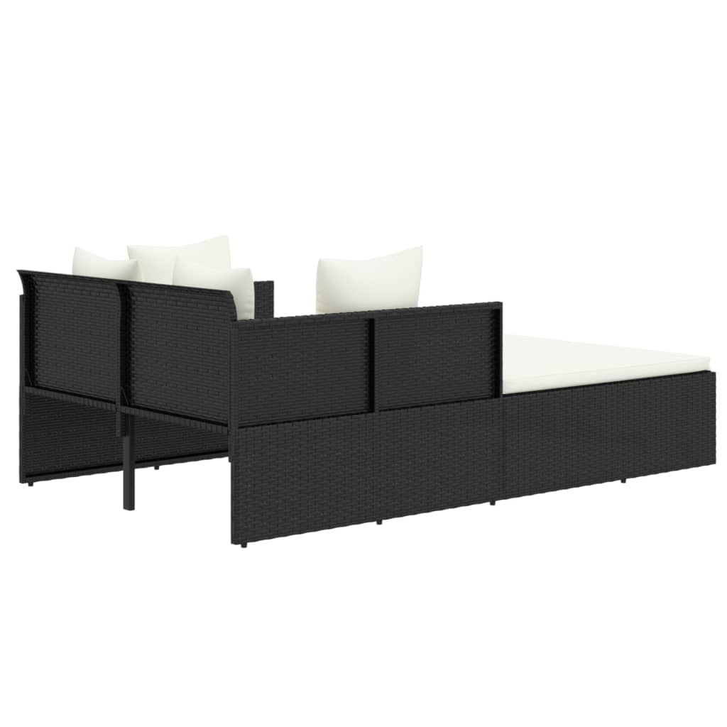 vidaXL Sonnenliege mit Kissen Schwarz 182x118x63 cm Poly Rattan - Image 5