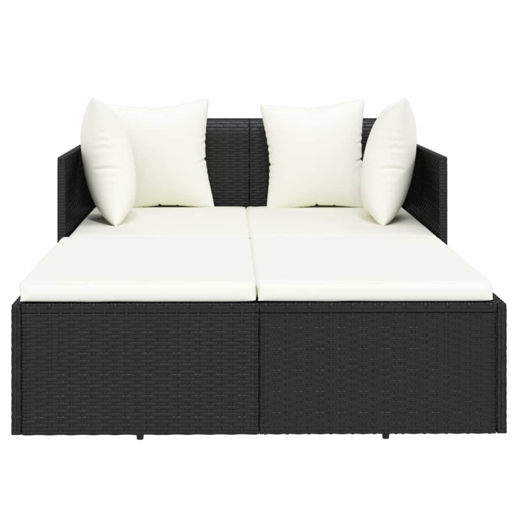 vidaXL Sonnenliege mit Kissen Schwarz 182x118x63 cm Poly Rattan - Image 3