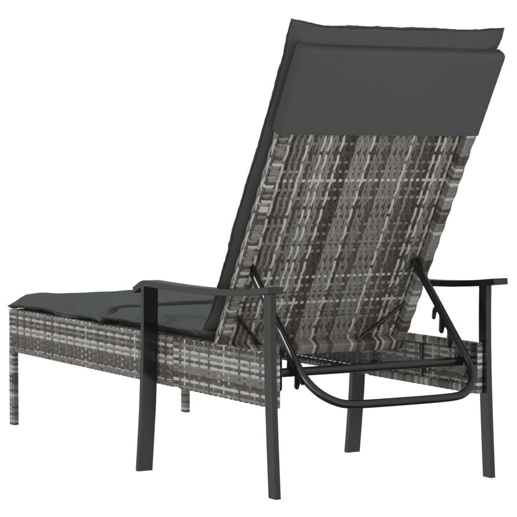 vidaXL Sonnenliege mit Auflage Grau Poly Rattan - Image 6