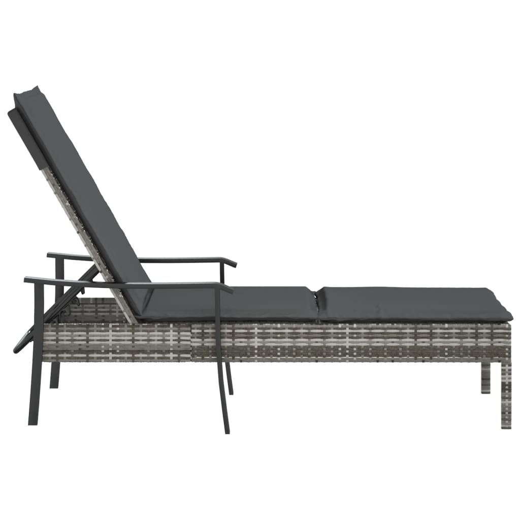 vidaXL Sonnenliege mit Auflage Grau Poly Rattan - Image 4
