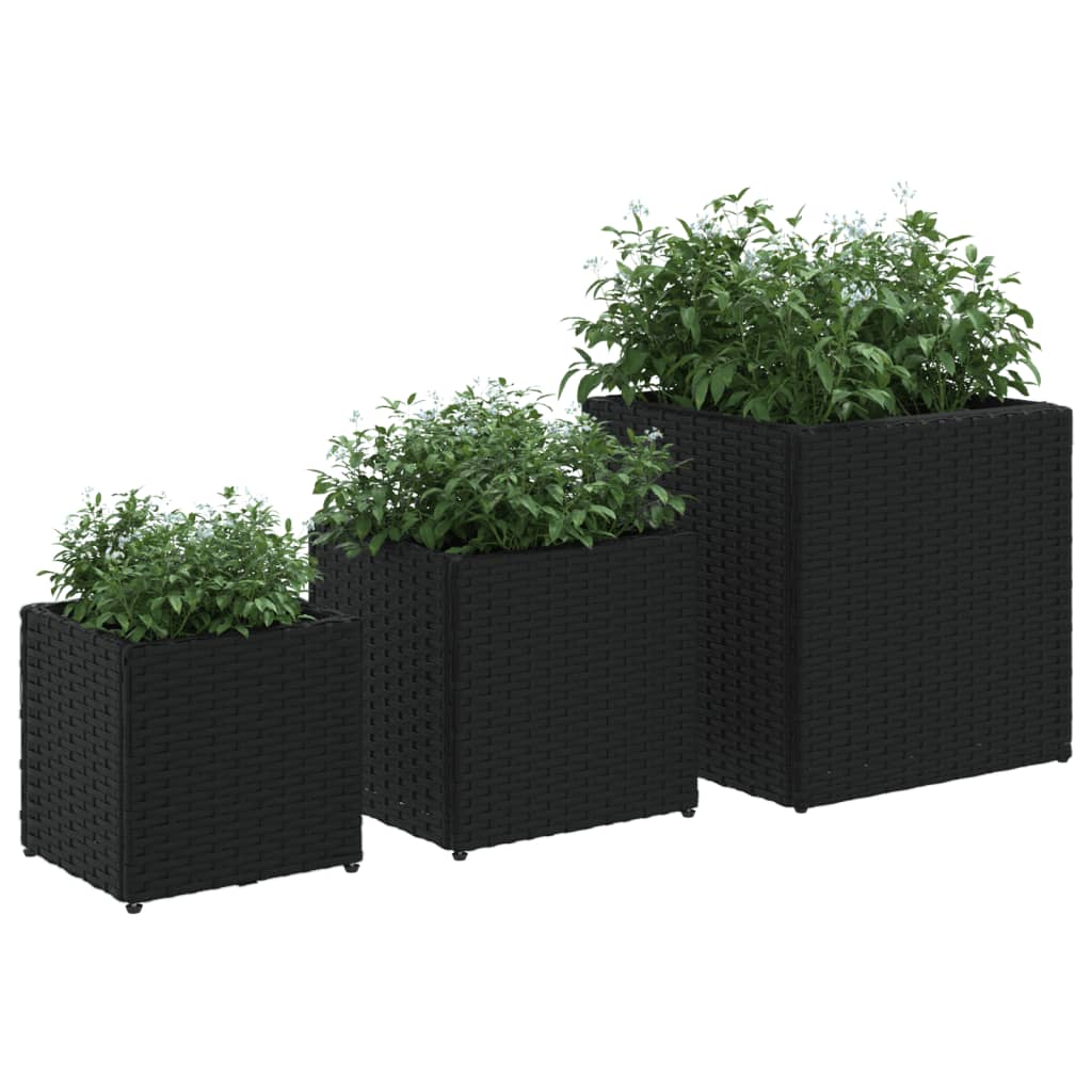 vidaXL Pflanzkübel 3 Stk. Schwarz Poly Rattan - Image 4