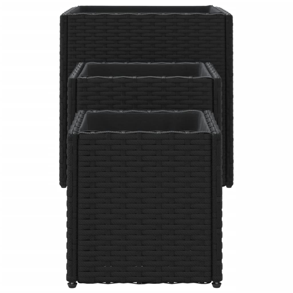 vidaXL Pflanzkübel 3 Stk. Schwarz Poly Rattan - Image 6