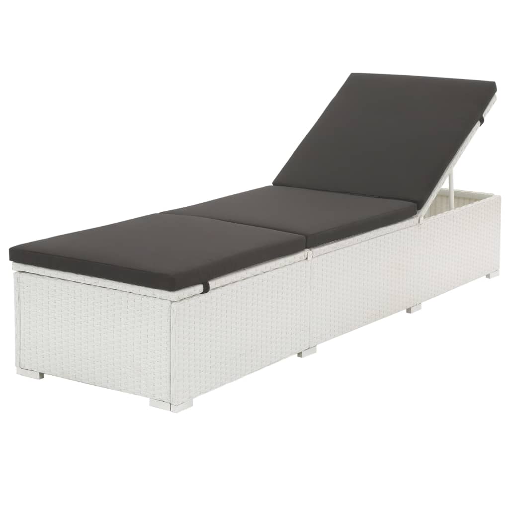 vidaXL Sonnenliege mit Auflage Poly Rattan Weiß
