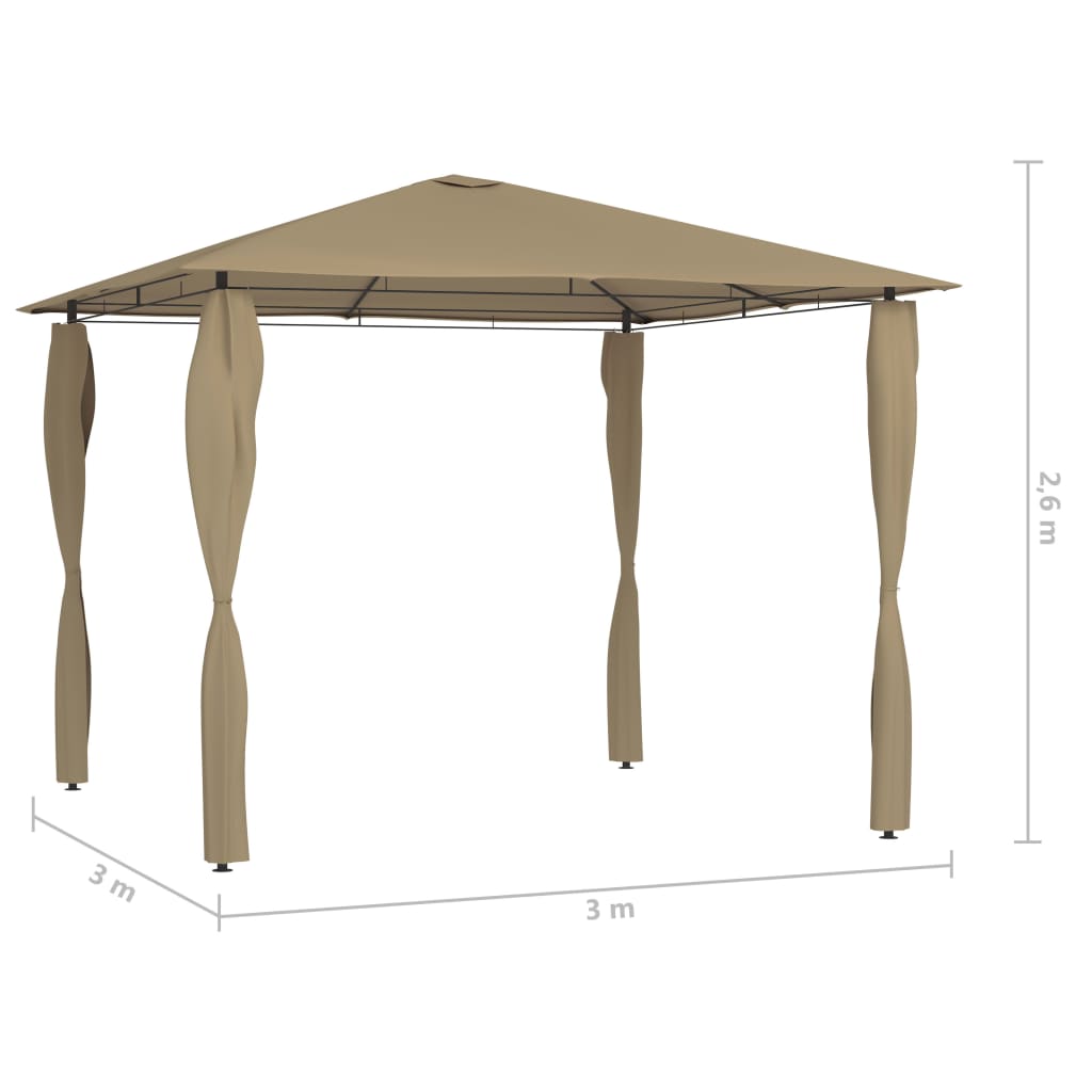 vidaXL Pavillon mit Pfostenabdeckungen 3x3x2,6 m Taupe 160 g/m² - Image 4