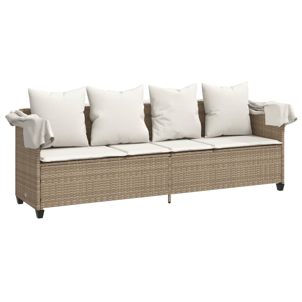 vidaXL Sonnenliege mit Dach und Kissen Beige Poly Rattan - Image 4