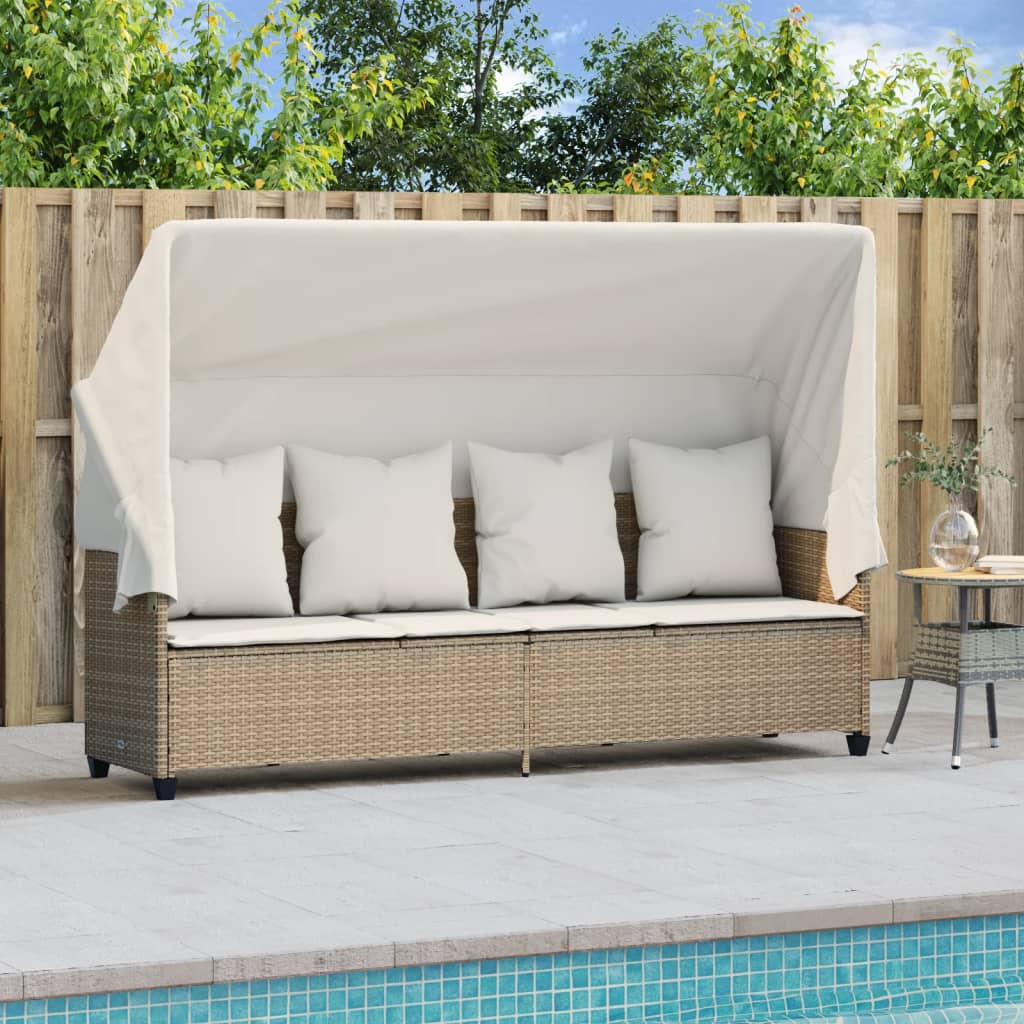 vidaXL Sonnenliege mit Dach und Kissen Beige Poly Rattan - Image 3