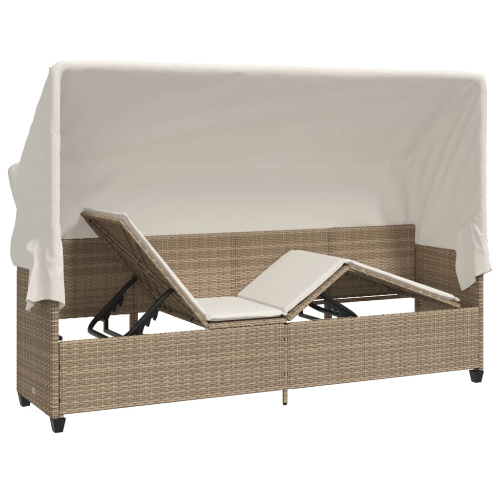 vidaXL Sonnenliege mit Dach und Kissen Beige Poly Rattan - Image 5