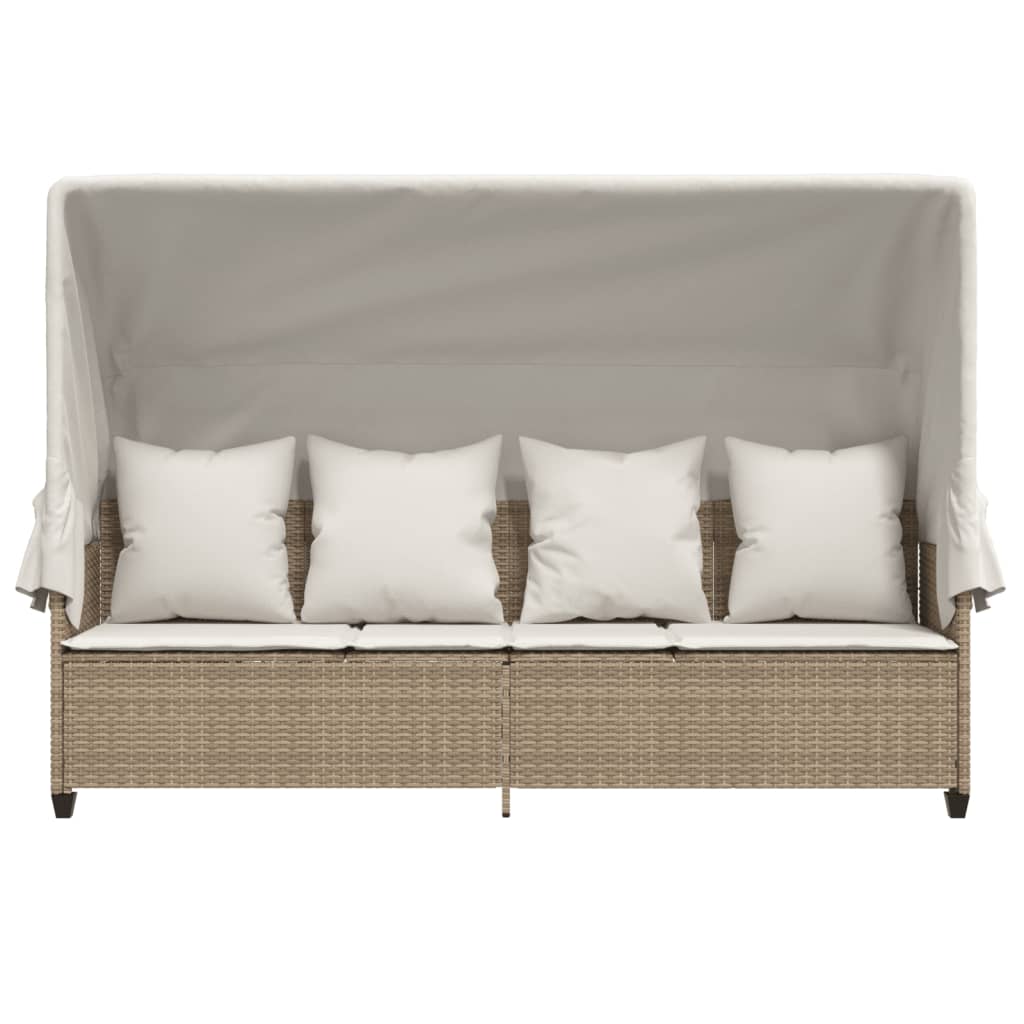 vidaXL Sonnenliege mit Dach und Kissen Beige Poly Rattan - Image 6