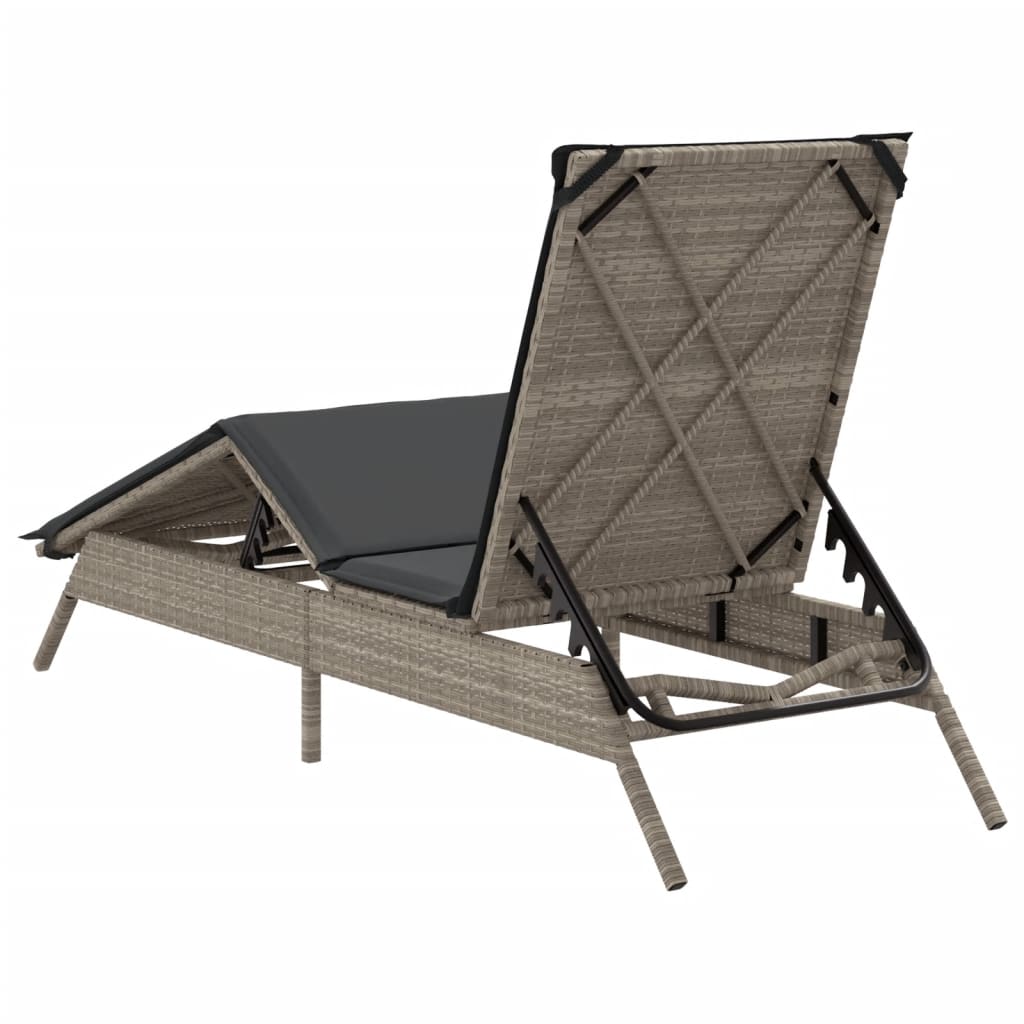 vidaXL Sonnenliege mit Auflage Hellgrau Poly Rattan - Image 6