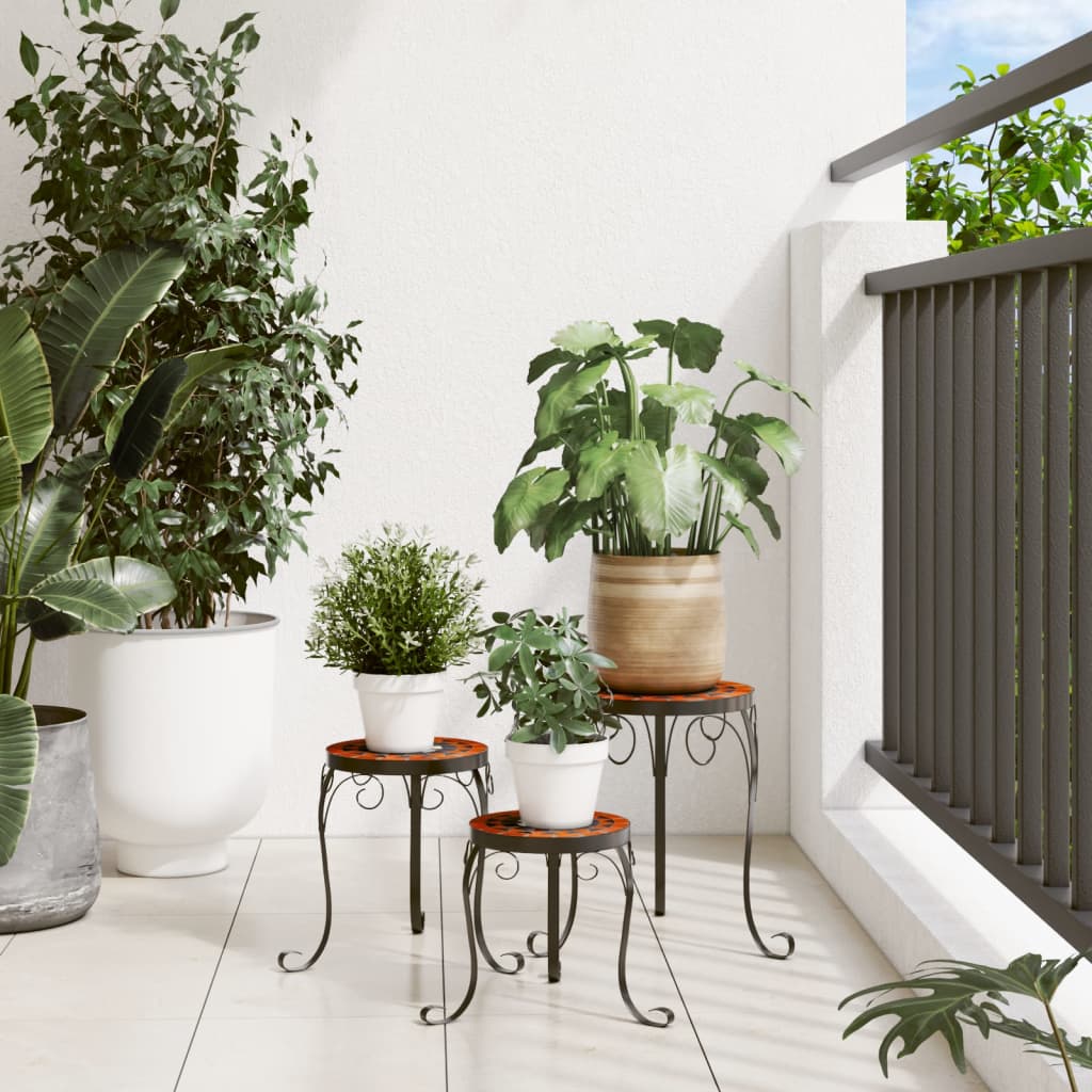 vidaXL Pflanzenständer 3 Stk. Terrakottarot und Weiß Keramik - Image 3