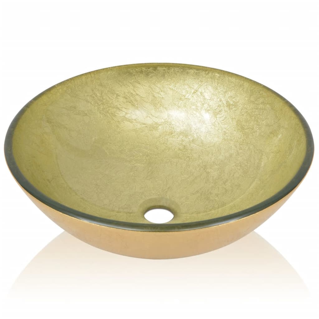 vidaXL Waschbecken Hartglas 42 cm Gold - Image 3