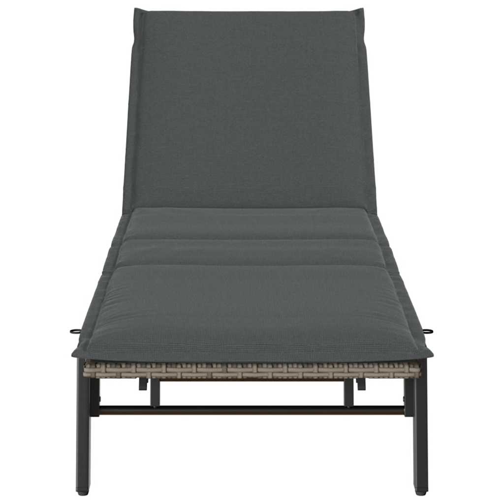 vidaXL Sonnenliege mit Auflage Grau Poly Rattan - Image 6